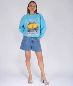 CONTROL" Pool Blue Sweatshirt Crop Porter