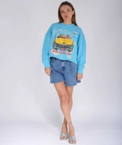 CONTROL" Pool Blue Sweatshirt Crop Porter -Newtone Brand newtone brand ss25 257