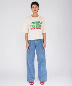 CITY" Natural Crop Crooper Tee Shirt -Newtone Brand newtone brand ss25 crooper natural city