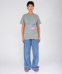 FLAMINGO" Grey Trucker Tee Shirt