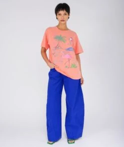 FLAMINGO" Coral Trucker Tee Shirt -Newtone Brand newtoneSS25 trucker coral flamingo 2